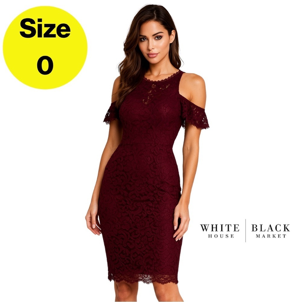 WHITE HOUSE BLACK MARKET 💜 Burgundy Lace Midi Dress (Womens Size 0)